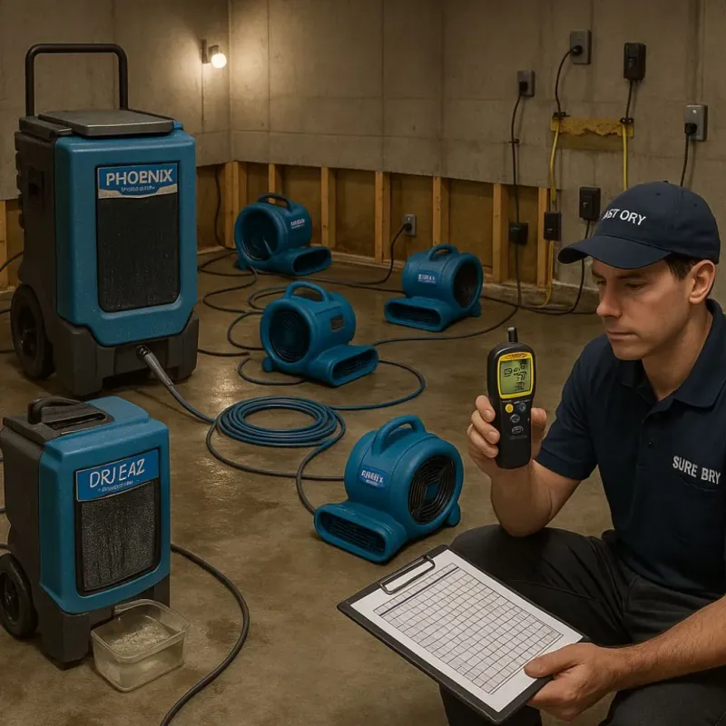 Structural Drying and Dehumidification process in Fannett, TX